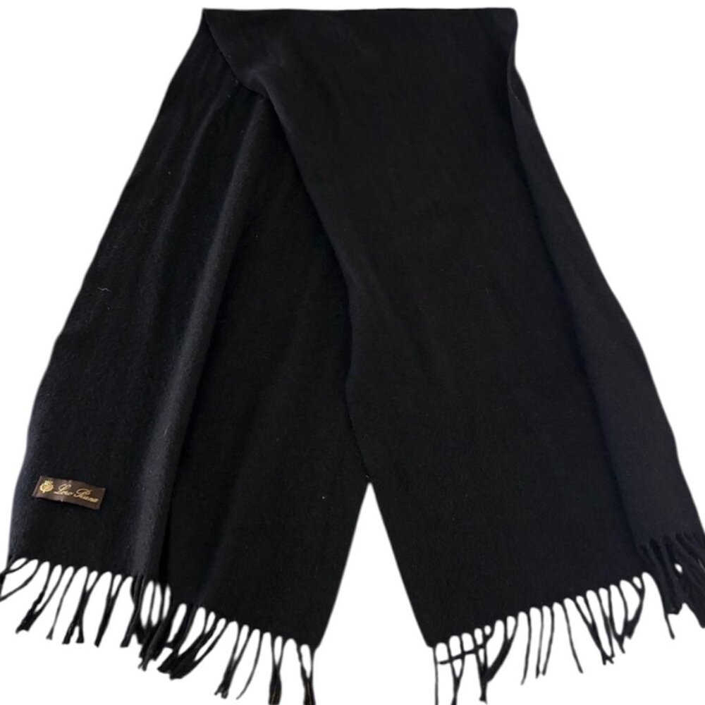 Loro Piana Cashmere Scarf Fringe Black Made In Italy Quiet Luxury